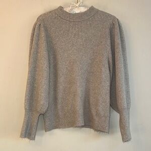 12Thompson Ribbed Knit Sweater XL Tan Beige Soft Puff Sleeve Blue Pink Fleck Yar